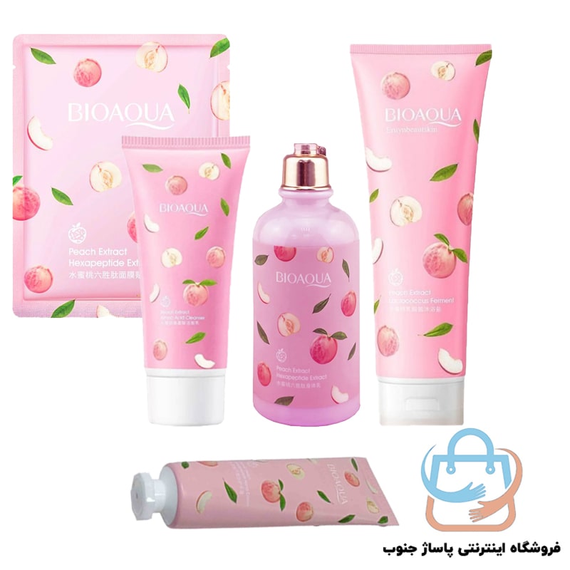 پک 5تایی مراقبت صورت و بدن هلو مدل peach clean (شامل نمک بدن ، لوسیون ، فوم شستشو ، کرم دست ، ماسک ورقه ای)
